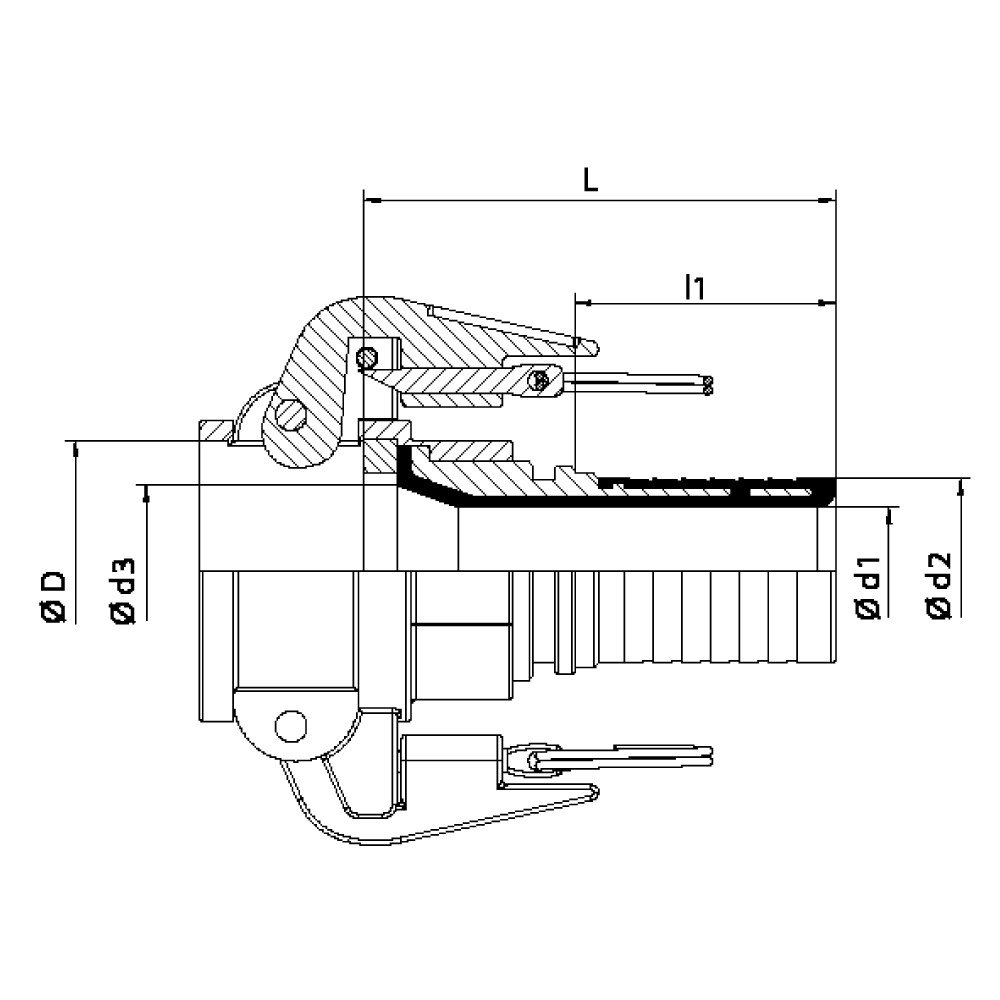 FLEXILINE - Raccordo Selflock KF a portagomma rivestito (Disegno tecnico)
